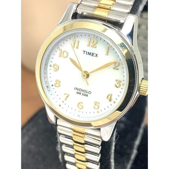Timex Women's Watch T2M828 Quartz Indiglo Mother of Pearl Dial Two Tone Steel - Picture 1 of 14